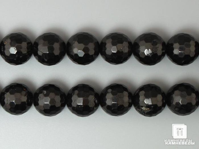 Бусины из шерла (чёрного турмалина), огранка, 39 шт. на нитке,10-11 мм, 7-68, фото 1