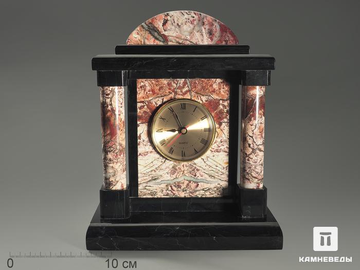 Настольные часы из чёрного мрамора и яшмы, 24х20х10 см, 6170, фото 1