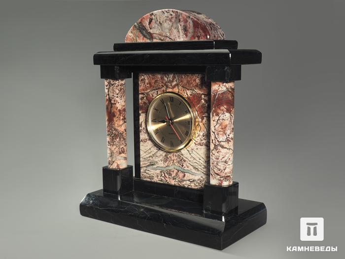 Настольные часы из чёрного мрамора и яшмы, 24х20х10 см, 6170, фото 2