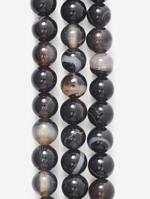 Бусины из чёрного агата (чёрный оникса), 61-65 шт. на нитке, 6-7 мм