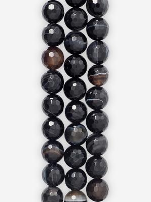 Бусины из чёрного агата (чёрного оникса), 37-39 шт. на нитке, 10-11 мм, огранка